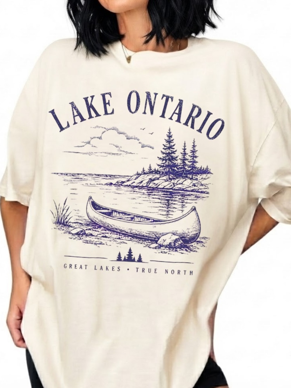 Lake Ontario Canoe Great Lakes True North Vintage Cream T-Shirt